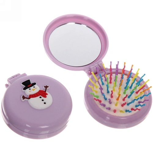 Расчёска массажная складная с зеркалом Веселый Снеговичок, цвет микс, d-6см_17