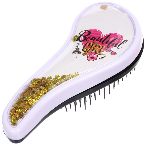 Расческа массажная компактная АМОР, блестки, микс 4 дизайна, 187,5см (PVC коробка)_9