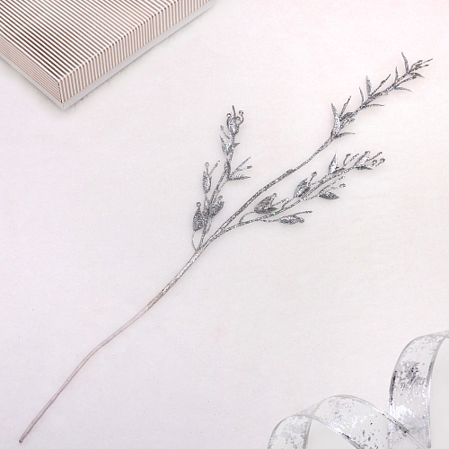 Ветка декоративная "Сказочные блики" 65 см, Серебро