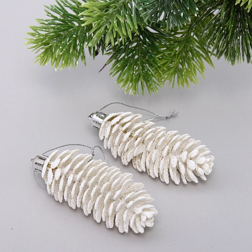 Ёлочные игрушки Шишки блестящие 9 см (набор 2 шт), белый_3