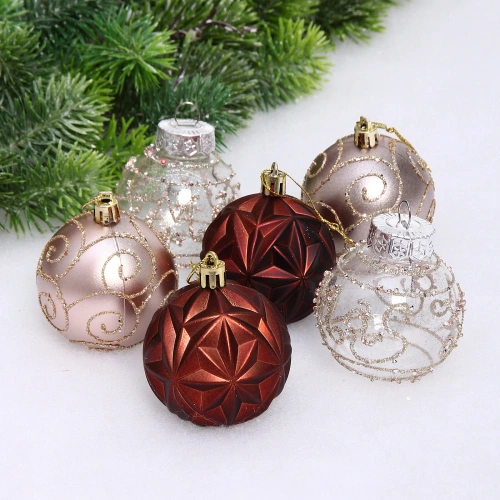 Набор шаров "Фантазия" 6 см (в наборе 6 шт), Шоколад, шампань