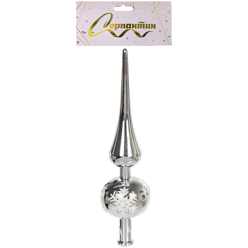 Верхушка на ёлку 23 см Снежинка, Серебробелый_7