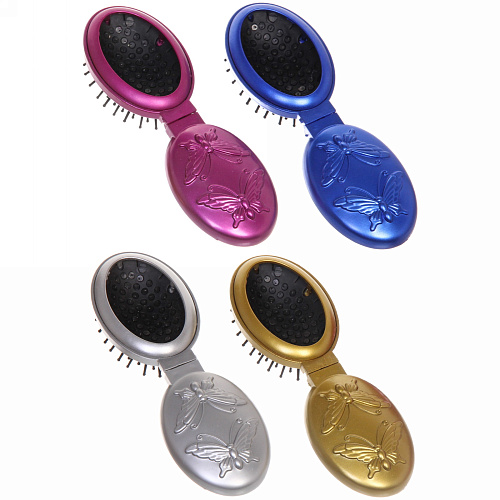 Расческа для волос массажная складная с зеркалом Beauty Room, овал, узор бабочка, микс 4 цвета, 95,5см_6