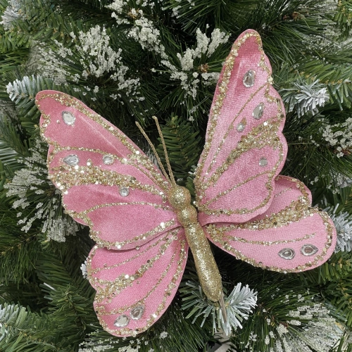 Украшение новогоднее "Нежная бабочка" 19*19 см, Розовый
