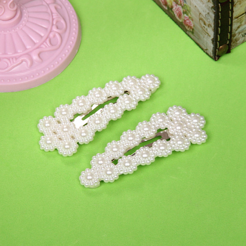 Зажимы для волос 2шт New collection -Жемчужинки, овал, цвет белый, 83см_3