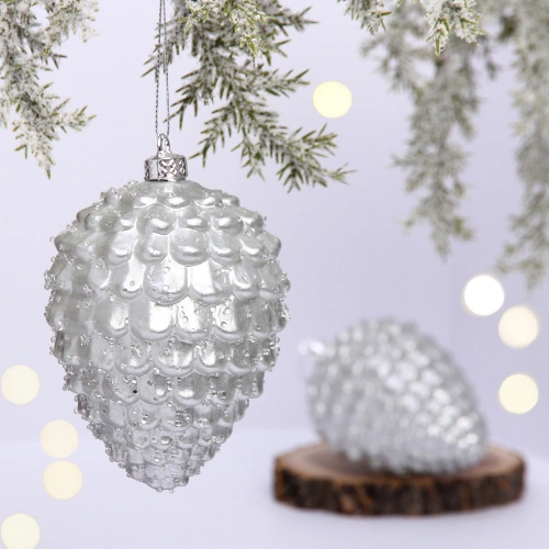 Ёлочные игрушки VERSAILLES "Лесные шишки" 13*8 см (набор 2 шт), Серебро