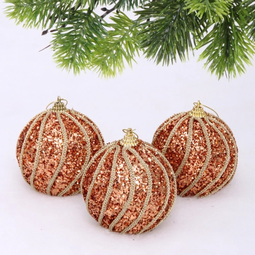 Новогодние шары "GLAME - Блестящий мир" 8 см (набор 3 шт), Розовое золото