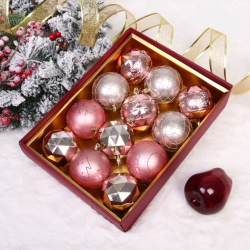 Новогодние шары "Волшебный вальс" 8 см (набор 12 шт), Розовое золото/Шампань