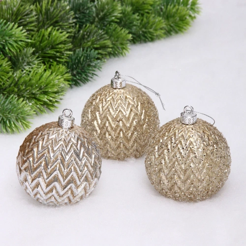 Новогодние шары VERSAILLES "Пандора" 8 см (набор 3 шт), Шампань