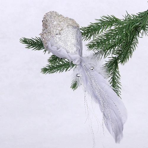 Украшение новогоднее Изящная птица 68 см, Серебро_9