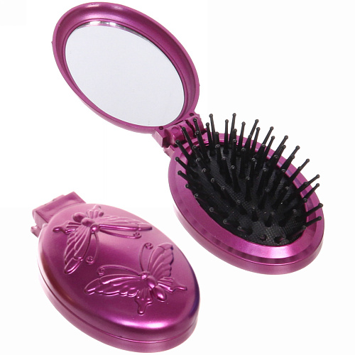Расческа для волос массажная складная с зеркалом Beauty Room, овал, узор бабочка, микс 4 цвета, 95,5см_9