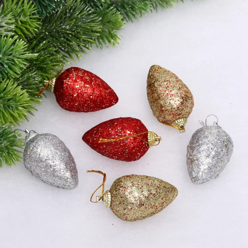 Набор украшений PRIME "Зачарованные шишки" 6.5*4 см (набор 6 шт), Красный,золото, серебро