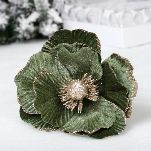 Украшение новогоднее "Пуансеттия - Нежное прикосновение" 17 см, Зеленый