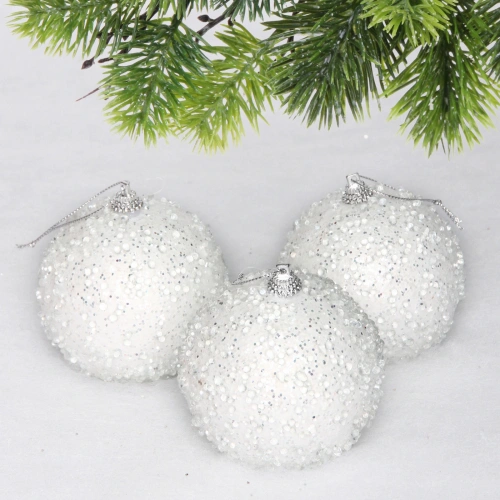 Новогодние шары "GLAME - Искра" 8 см (набор 3 шт), Белый