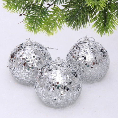 Новогодние шары "GLAME - Блеск" 8 см (набор 3 шт), Серебро