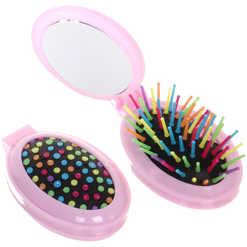 Расческа массажная складная Your hair style с зеркалом, овал, разноцветные зубья, микс 4-5 цветов, 5,417см_12
