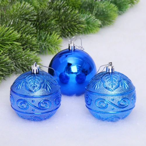 Новогодние шары 8 см (набор 3 шт) "Микс фактур", синий