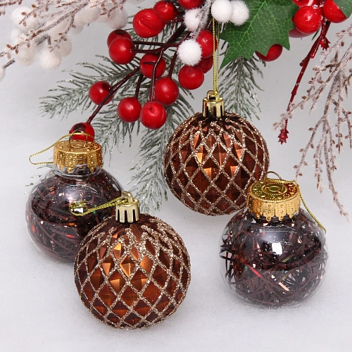 Новогодние шары 6 см (набор 4 шт) Яркая метель, шоколадшампань_4