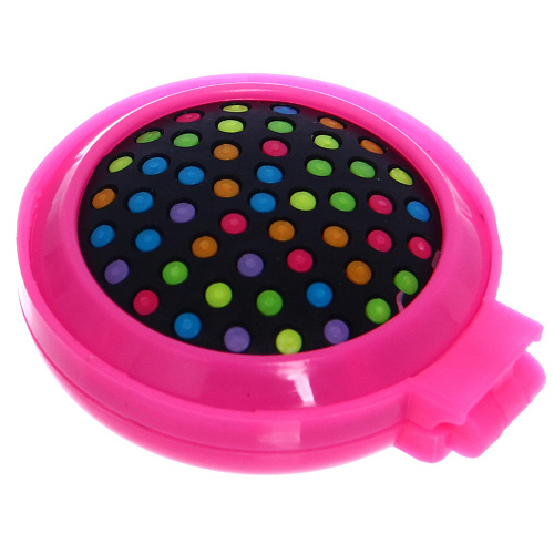 Расческа массажная складная с зеркалом, круглая, разноцветные зубья, d-6,5см_6