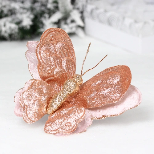 Украшение новогоднее "Бабочка" 17*15 см, Розовое золото