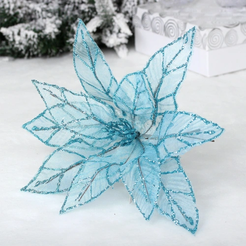 Украшение новогоднее "Пуансеттия - Блестящее утро" 33 см, Голубой