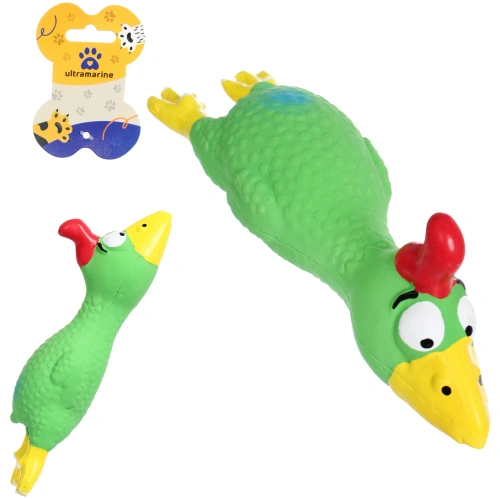Игрушка резиновая для собак с пищалкой "МОЙ БРО", Петушок, цвет зеленый, 16*5*6см (лейбл)