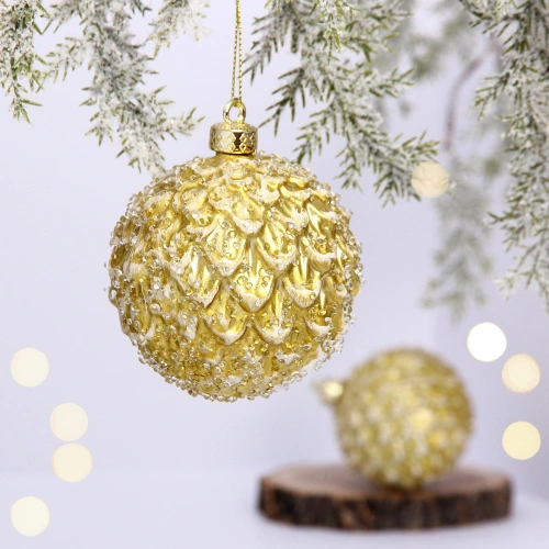 Ёлочные игрушки VERSAILLES "Еловый шар" 8 см (набор 2 шт), Золото