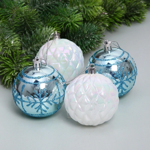 Набор шаров "Метелица" 7 см (в наборе 4 шт), Белый, голубой