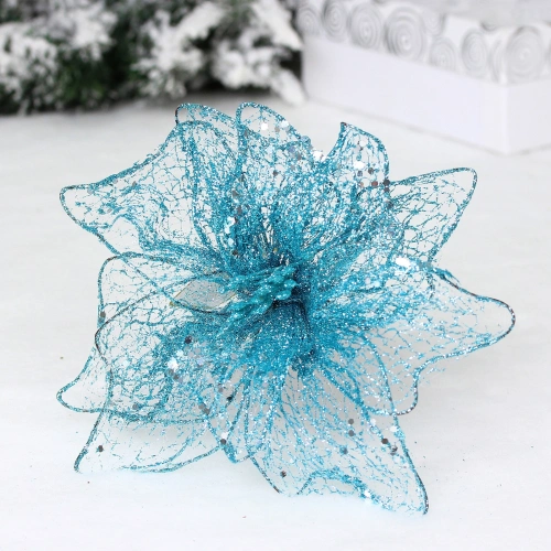 Украшение новогоднее "Пуансеттия - Лунная ночь" 26 см, Голубой