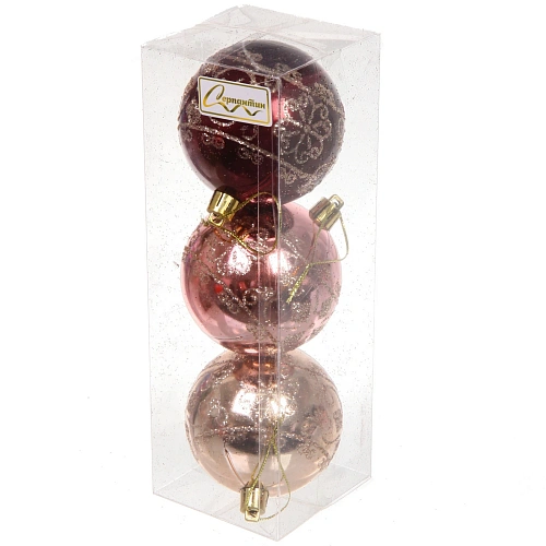 Новогодние шары 7см (набор 3шт) Ажур, шампаньроззолоторубин_3