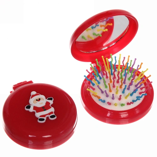 Расчёска массажная складная с зеркалом Новогодний Леденец, цвет микс, d-6см_7