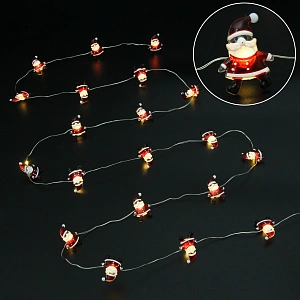 Гирлянда для дома "Дед Мороз" (3,3*2,5см) на батарейках 2,0 м 20 ламп LED, 1 реж., IP-20, Теплый белый (батарейки CR2032)
