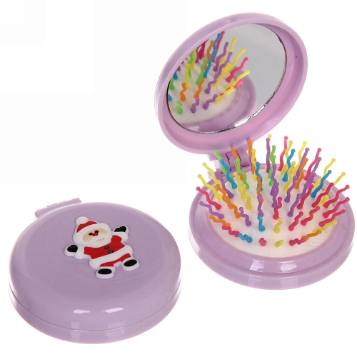 Расчёска массажная складная с зеркалом Новогодний Леденец, цвет микс, d-6см_10