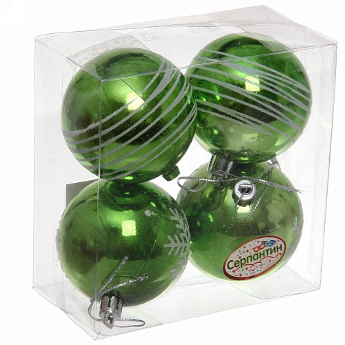 Новогодние шары 6 см (набор 4 шт) Снежные нити, салатовыйбелый_3