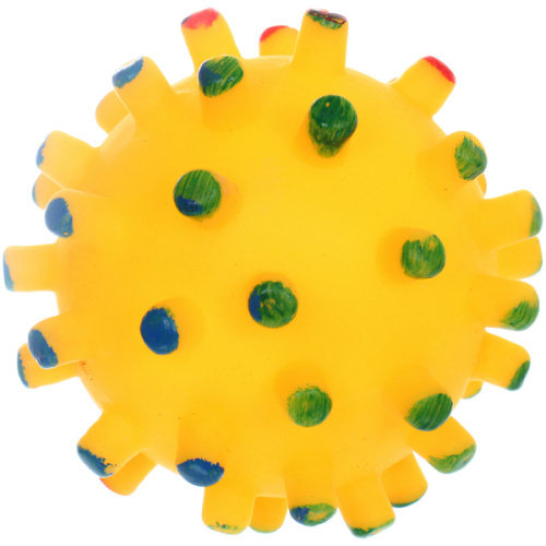 Игрушка - мячик для собак средних и мелких пород "ЗУБОЧИСТКА", цвет жёлтый, с пищалкой, d-6,5см (лейбл)