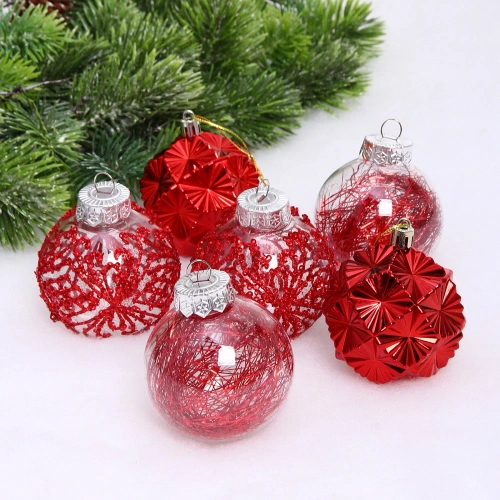Набор шаров "Зимний Этюд" 7 см (в наборе 6 шт), Красный