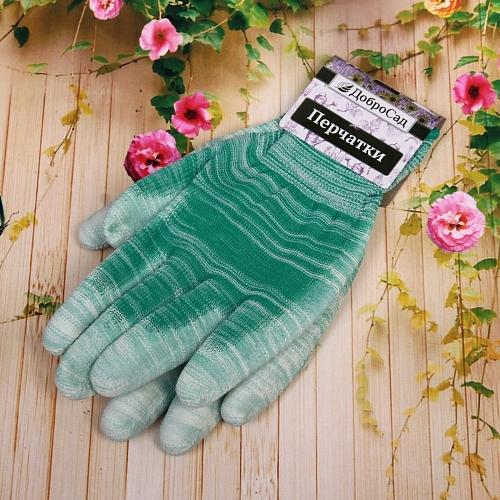 Перчатки нейлоновые с ПВХ покрытием полуоблитые 8 размер Меланж зеленые ДоброСад_5