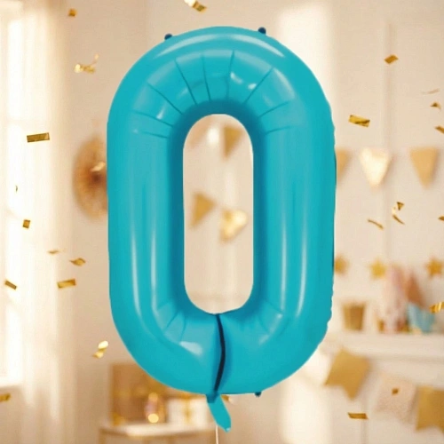 Шар фольгированный 32'/81см "Цифра "0" (голубой)