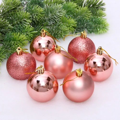 Новогодние шары 6 см (набор 24 шт) "Микс фактур", розовое золото