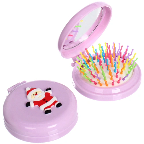 Расчёска массажная складная с зеркалом Новогодний Дед Мороз, цвет микс, d-6см_29