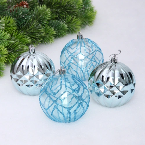 Набор шаров "Волшебные узоры " 8 см (в наборе 4 шт), Голубой