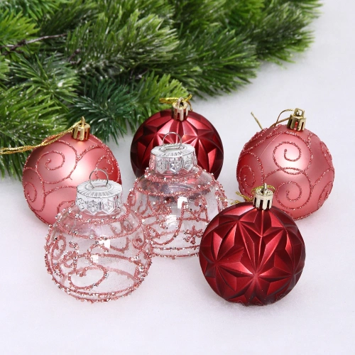 Набор шаров "Фантазия" 6 см (в наборе 6 шт), Рубин, розовое золото