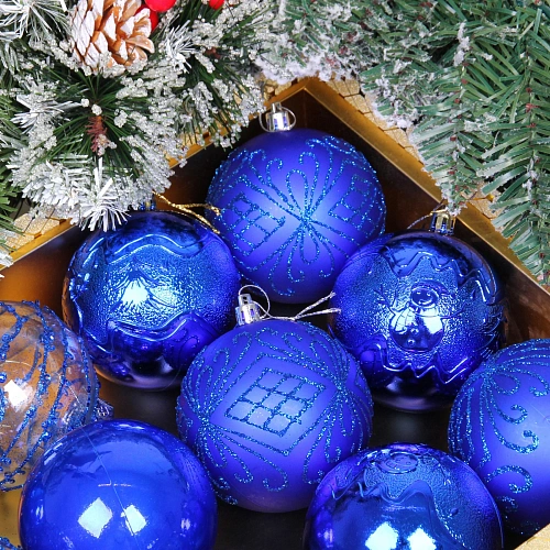 Новогодние шары Волшебство ночи 8 см (набор 12 шт), Синий_7