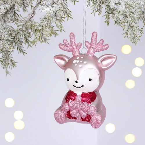 Ёлочная игрушка "Весёлый оленёнок" 8*5.5*11.5 см, Розовый