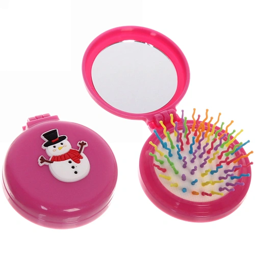 Расчёска массажная складная с зеркалом Веселый Снеговичок, цвет микс, d-6см_18