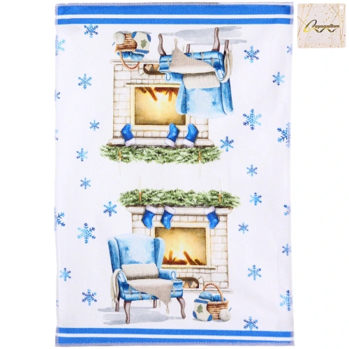Полотенце кухонное "Winter - Камин" 40*57 см, микрофибра 200 гр/м2