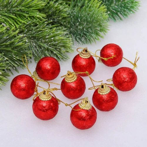 Новогодние шары 3 см (набор 9 шт) "Блестящее напыление", красный