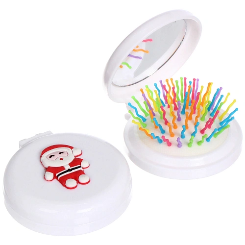 Расчёска массажная складная с зеркалом Новогодний Дед Мороз, цвет микс, d-6см_18