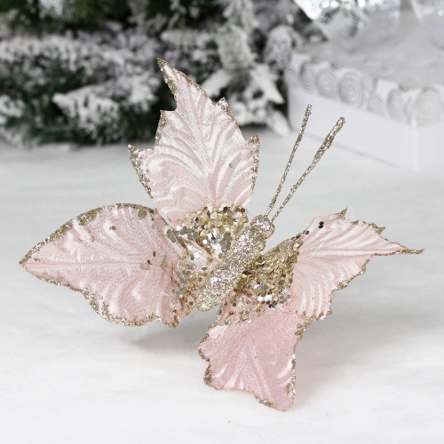 Украшение новогоднее "Волшебная бабочка" 24*14 см, Розовый/шампань