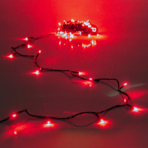 Гирлянда для дома  7,5м 80 ламп LED зелёный пров.,8 реж, IP-20, Красный